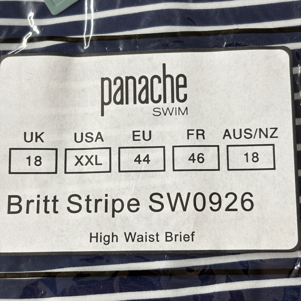 NWT Panache Womens Britt Stripe High Waist Bikini Bottom XXL Navy White SW0926